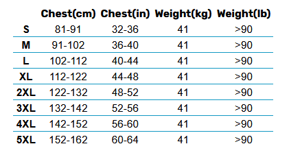 2025 HO Sports Mens Vests 0 Tabla de Tallas